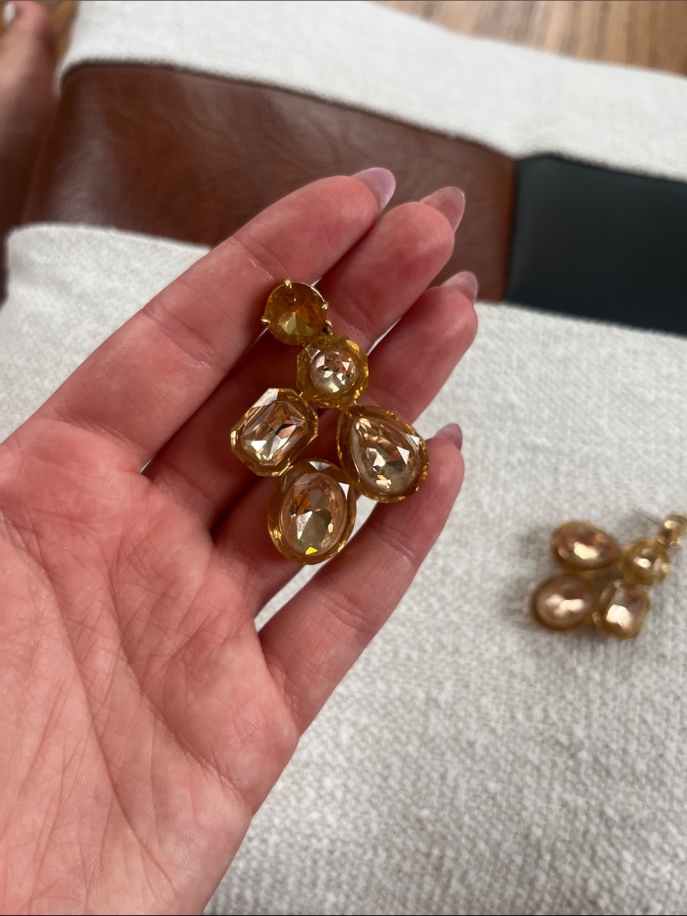 Gold Amber Crystal Drop Earrings - Women Jewelry - Picture 2 of 3